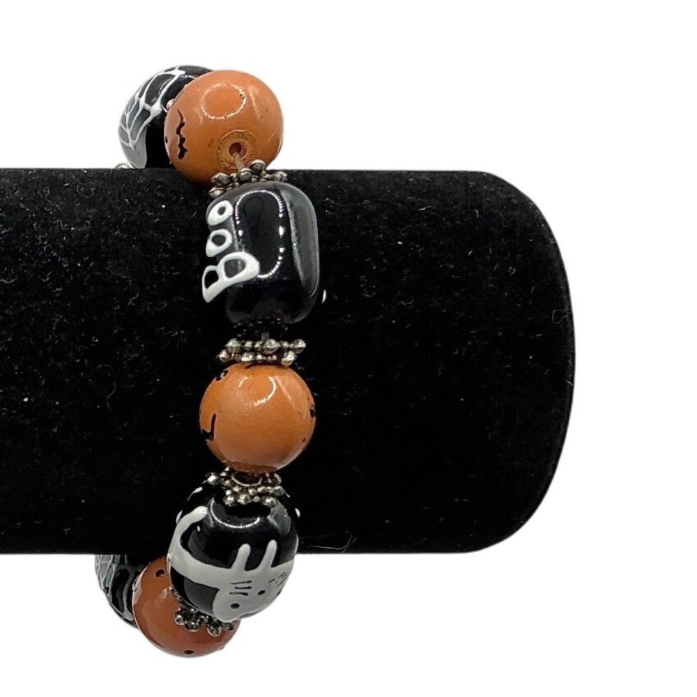 Halloween Stretch Bracelet Orange Black Boo Spiderweb‎ Costume Jewelry